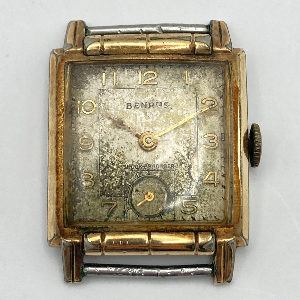 Vintage Benrus Men's Watch 25mm Gold Tone Tank Small Second Manual Wind Up Runs